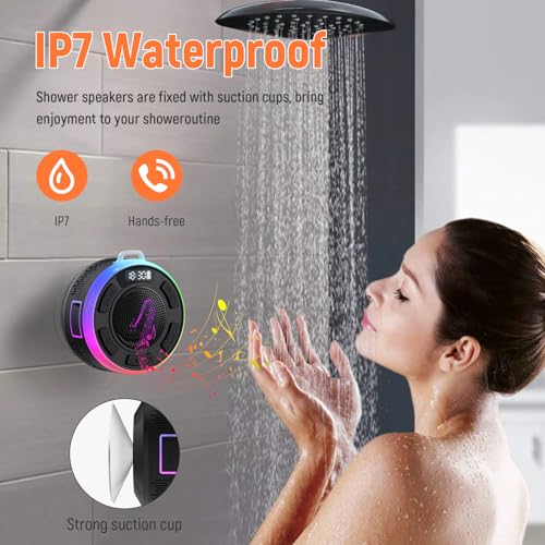 Waterproof Shower Speaker, Bluetooth 5.3 Bathroom Speaker with HD Sound & Strong Suction Cup, Bluetooth Speaker Built-in Mic for Calls, 1100mAh Portable Wireless Speaker for Pool, Beach, Boat, Gifts - color: Jet Black