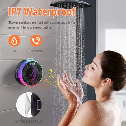 Waterproof Shower Speaker, Bluetooth 5.3 Bathroom Speaker with HD Sound & Strong Suction Cup, Bluetooth Speaker Built-in Mic for Calls, 1100mAh Portable Wireless Speaker for Pool, Beach, Boat, Gifts - color: Jet Black