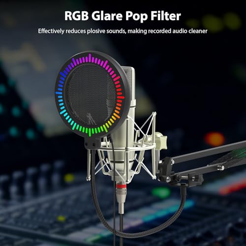 Professional RGB Microphone Pop Filter, Transparent Metal Mesh