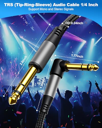 Aqdocvf Premium 1/4 Inch TRS Cable 10ft, Guitar Cord Right Angled | Noise‑Free Long‑Lasting Pro 6.35mm Stereo TRS Cable, Balanced Line for Electric Guitar, Mixer, Studio Monitor, Amp, Speaker - size: 10ft, style: 1 Pack