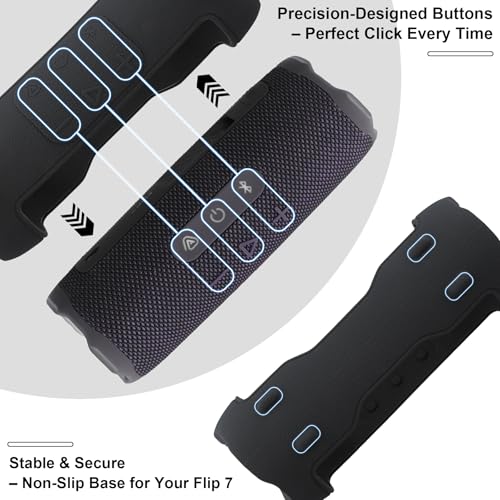 khanka Silicone Case for JBL Flip 7 Waterproof Bluetooth Speaker,Black | Soft Protective Sleeve Cover with Shoulder Strap for JBL Flip 7 Portable Bluetooth Speaker - color: Black