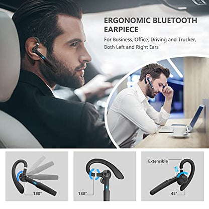 Bluetooth Earpiece with MIC, Trucker Headset 50Hrs with Charging Case, in-Ear Headphones Wireless Earphones for Business,Office and Driving