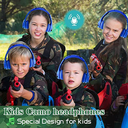 Toddler Headphones Wireless,Kids camo Bluetooth Headphones, Volume Limiting Over Ear Headphones, Comfort Ear Cushions for Children Online Learning, Travel & Entertainment (camo) - color: Blue Camo