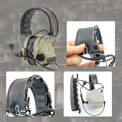 Tactical Headset Hearing Protection Sound Pickup Earmuff +U94 PTT+Detachable 7.0mm Cable for Airsoft Sports-HC5PRO(Tan) - color: Tan
