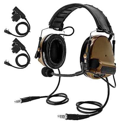 HEARFALCOM Dual Communication Tactical Headset with PTT Adapters U94 PTT Compatible with UV-5R, UV-82 Walkie Talkie Suitable for Airsoft Sports, Hunting, Hearing Protection(CB) - color: Brown