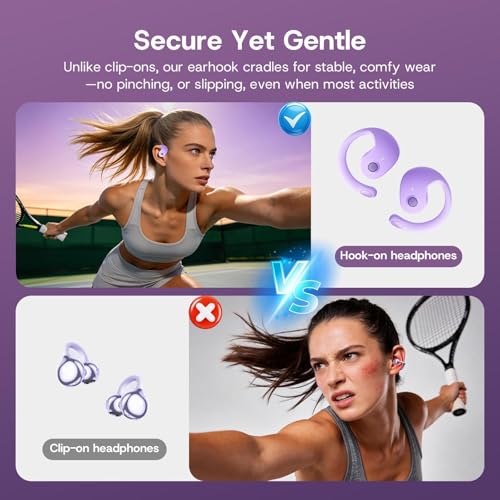 Open Over Ear Earbuds Open Ear Headphones Wireless Bluetooth | Over The Ear Earbuds That Don'T Go In Your Ear Air Conduction With Awareness Of Surroundings With Over-Ear Hooks - color: Purple