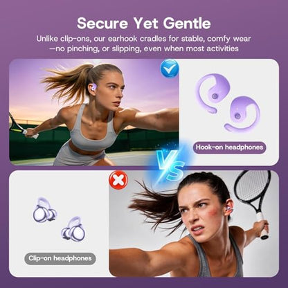 Open Over Ear Earbuds Open Ear Headphones Wireless Bluetooth | Over The Ear Earbuds That Don'T Go In Your Ear Air Conduction With Awareness Of Surroundings With Over-Ear Hooks - color: Purple