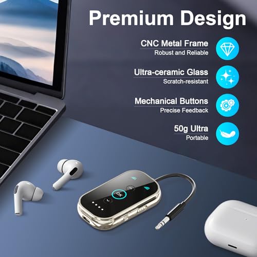 Ultra Xmagpot Bluetooth 5.4 Transmitter Receiver - CNC Aluminum & Ceramic Glass | Dual Link for 2 AirPods/Headphones | aptX Adaptive/HD Audio | Wireless Transmitter for Airplane/TV/Car/Gym