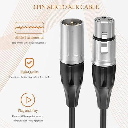 Tisino 15FT XLR Microphone Cable, XLR Male to Female Balanced Mic Cord, 2 Pack - size: 15FT, style: 2 Pack