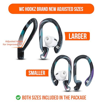 WC HookZ - Patented Upgraded Over Ear Hooks for AirPods Pro 1, 2 & AirPods 1, 2 & 3- Two Size Pairs Included in Package, Unique Left & Right Hook, Made by Wicked Cushions | 90's Black - color: 90's Black