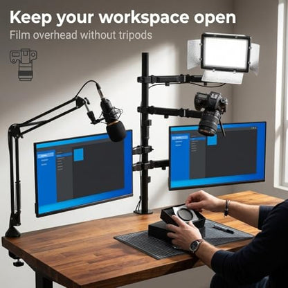 Mount-It! All in One Live Streaming Equipment - 5 Arm Desk Mount - Holds Dual Monitors, Cameras, Ring Light with Mic Desktop Stand Set, YouTube Setup for Podcasting, Gaming, Zoom, Clamp/Grommet Base - size: 5 arm