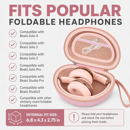 COMECASE Case for Beats Solo 4/Studio Pro Headphones with Mesh Pocket | Water-Resistant Hard Shell, Mesh Pocket for Cables, Travel Storage, Fits Solo 2/3, Solo Pro and Studio3, Cloud Pink, Bag Only - color: Pink