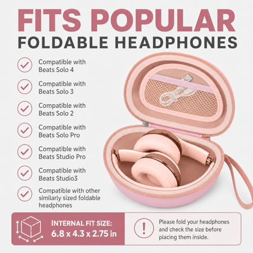 COMECASE Case for Beats Solo 4/Studio Pro Headphones with Mesh Pocket | Water-Resistant Hard Shell, Mesh Pocket for Cables, Travel Storage, Fits Solo 2/3, Solo Pro and Studio3, Cloud Pink, Bag Only - color: Pink