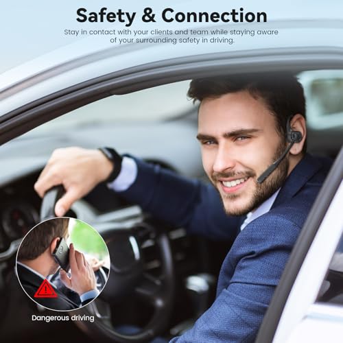 MONODEAL Open Ear Headphones with Mic, Lightweight Bluetooth 5.4 Headset | with Microphone Noise Cancelling Mute Button, Wireless Headset Earphones for Work, Driving, Home Office, Workouts - color: Black