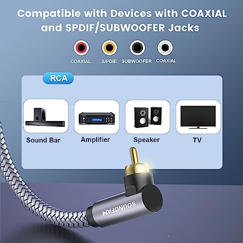 Dual 90 Degree Subwoofer Cable Double Right Angle RCA Cable [24K Gold-Plated,Hi-Fi Sound] for Home Theater,Subwoofer,Hi-Fi Systems-Grey (6ft/2M) - size: 6ft/2M, style: 90 Degree RCA to 90 Degree RCA