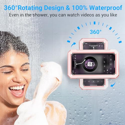 Coolpow Shower Phone Holder Waterproof【480°Rotatable】Retractable Adjustable Shower Phone Case Shower Stall Accessories for Bathroom Wall Phone Mount Stand Water Proof Anti Fog Case for 4-7"Cellphones - color: Pink