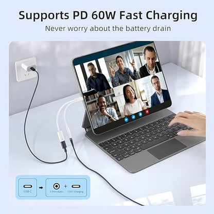 2 in 1 USBC to Headphone Jack Adapter with PD Fast Charging Dongle Cable,USB C to 3.5mm Audio Adapter for iPhone15/16/17 Series and Car - size: 1 Pack, style: Usb-C to USBC and 3.5