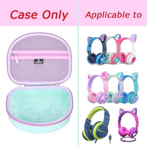 Tourmate Hard Travel Case for Riwbox CT-7 CT-7S / iClever HS01 / FosPower Cat Ear LED Light Kids Wireless Headphones, Protective Carrying Storage Bag (Purple&Green Box for Sale) - color: Purple&Green