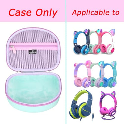 Tourmate Hard Travel Case for Riwbox CT-7 CT-7S / iClever HS01 / FosPower Cat Ear LED Light Kids Wireless Headphones, Protective Carrying Storage Bag (Purple&Green Box for Sale) - color: Purple&Green