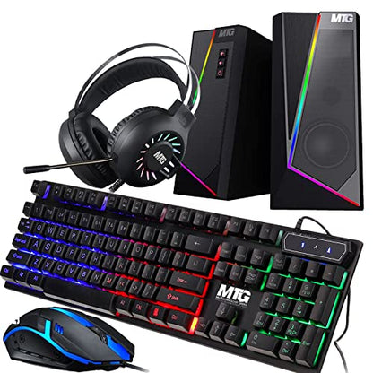 MTG RGB Backlit Mechanical Wired Gaming Keyboard and Mouse Combo | Full Anti-Ghosting, RGB Headset, Speaker, WiFi BT PC & Laptop Compatible, Complete Accessory Bundle for Desktop Gaming Setup - color: Gaming Pro