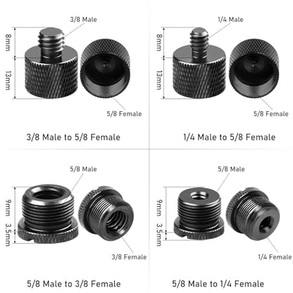 Mic Stand Adapter Set,8 Pcs Mic Thread Adapters-5/8 Female to 3/8 Male and 3/8 Female to 5/8 Male, 5/8 Female to 1/4 Male and 1/4 Female to 5/8 Male-Screw Adapter for Microphone Stand Mic Boom Arm - color: Black