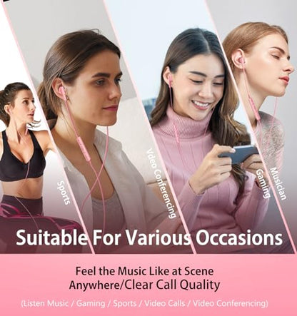 Kimwood Wired Earbuds with Microphone, Wired Earphones in-Ear Headphones HiFi Stereo, Powerful Bass and Crystal Clear Audio, Compatible with iPhone, Android, Computer Most with 3.5mm Jack - color: Pink, size: regular