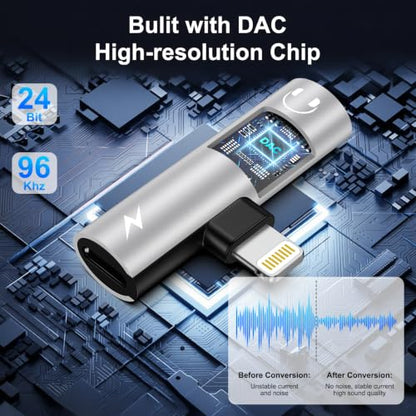 [Apple MFi Certified] iPhone Aux Adapter and Charger Lightning to 3.5mm | 2-in-1 Headphone Jack Adapter + Fast Charger Splitter Car Audio iPhone Dongle for Apple 14 13 12 11 Pro XR XS Max X 8 7 6s - color: Silver