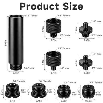 13 Pack Microphone Stand Adapter Screws with Extension Tube | 3/8 to 5/8 and 1/4 Screw Thread Adapter Mic Thread Adapter Set for Mic Boom Arm, Microphone Camera Tripod, Projector Stand