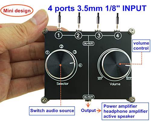 3.5mm AUX Cable Switcher, 4 Input 1 Output, AUX 1/8" Source Stereo Splitter, Audio Selector Box, Signal Switch with Volume Control for Home Audio - color: 4 ports 3.5mm switch(4 IN 1 OUT)