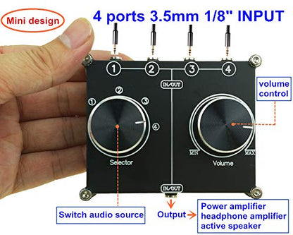 3.5mm AUX Cable Switcher, 4 Input 1 Output, AUX 1/8" Source Stereo Splitter, Audio Selector Box, Signal Switch with Volume Control for Home Audio - color: 4 ports 3.5mm switch(4 IN 1 OUT)