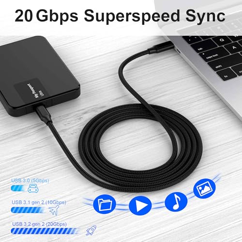 USB C to USB C Cable, 3.2 USB-C Cable 10ft, 100W, 4K UHD, 20Gbps | 100W PD Fast Charging Cable , 4K UHD, 20 Gbps Data Transfer, Nylon Braided Cable for MacBook Pro, for iPad, Black - size: 10ft
