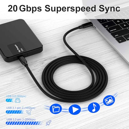 USB C to USB C Cable, 3.2 USB-C Cable 10ft, 100W, 4K UHD, 20Gbps | 100W PD Fast Charging Cable , 4K UHD, 20 Gbps Data Transfer, Nylon Braided Cable for MacBook Pro, for iPad, Black - size: 10ft