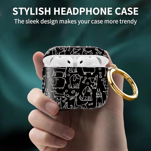 Cute Case Cover Compatible with AirPods 4th Generation 2024, Shockproof for Women & Girls with Cute Golden Round Buckle – Protective, Anti-Drop Design(Cute Dog Black) - color: Cute Dog Black