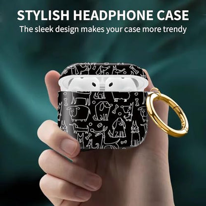 Cute Case Cover Compatible with AirPods 4th Generation 2024, Shockproof for Women & Girls with Cute Golden Round Buckle – Protective, Anti-Drop Design(Cute Dog Black) - color: Cute Dog Black