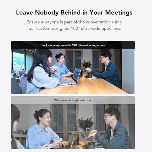 NUROUM C20 HD Video Conference Webcam with Microphone and Speaker | 4 Noise Cancelling MEMS Mics, 2MP CMOS Sensor, 100° FOV, 13ft Voice Pickup, Plug and Play, Broad Compatibility