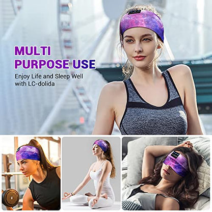 LC-dolida Sleep Headphones Bluetooth Headband Sleeping Wireless Headband Headphones with Thin HD Stereo Speakers Perfect for Side Sleepers, Sport, Yoga, Travel - color: Purple Starry
