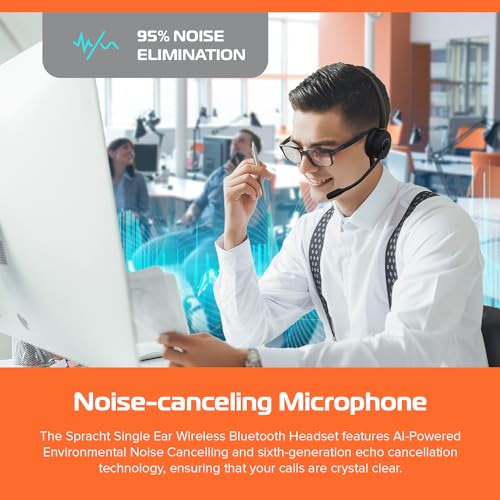 Spracht HS-2050 Single Ear Wireless Bluetooth Headset with Base Station | Noise Cancelling Headphones with Microphone for Pc, Laptop, Work from Home, Skype, Zoom, Call Centers, Office, Trucker - size: Single-Ear
