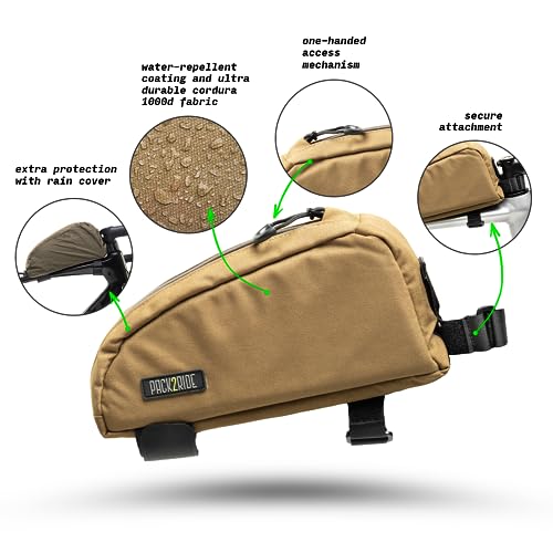 PACK2RIDE Onedrop 1L Top Tube Bike Bag - Water Resistant Bicycle Frame Bag - color: Coyote, size: 1.2 L