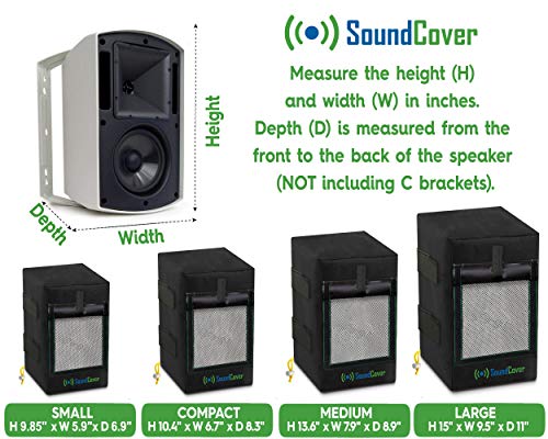 Two Black Waterproof 600D Outdoor Speaker Covers for C-Bracket Mounted Speakers – Fits Klipsch AW-650, Polk Atrium 8 SDI, Definitive Technology AW 6500 (Max Dimensions: H 15" x W 9.45" x D 11") - size: Large