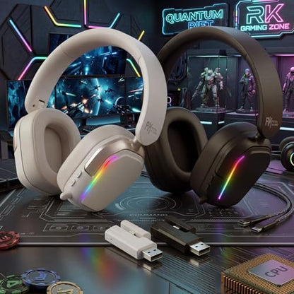 RK Royal Kludge HG101 Wireless Gaming Headset, 7.1 Surround Sound, Stereo Wired Headphones with Retractable Mic, Bluetooth5.3, RGB, Memory Foam Ear Pads, Works with PC, PS4, PS5, Switch, Platinum Grey - color: Platinum Grey
