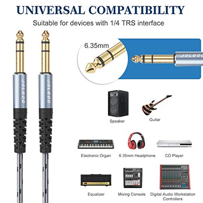 JOLGOO 1/4 Inch TRS Instrument Cable 6.6ft 2-Pack, 1/4 Guitar Cable, 6.35 Balanced Interconnect Line for Electric Guitar, Bass, Keyboard, Mixer, Amplifier, Speaker, Electric Mandolin, pro Audio - color: Grey, size: 6.6 Feet, style: TRS Cable 2-Pack