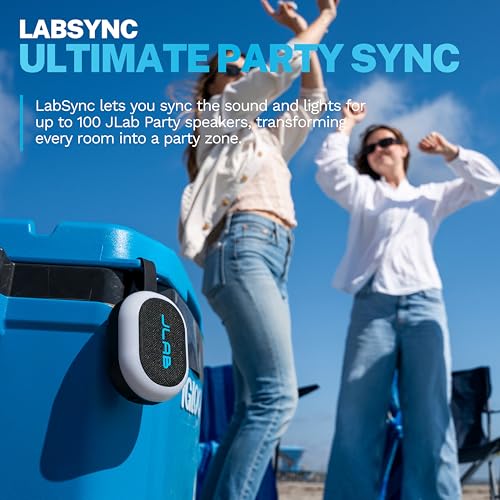 JLab, Pop Party, Portable Bluetooth Speaker, Waterproof IP55, Customizable RGB LED, Black - color: Midnight Black