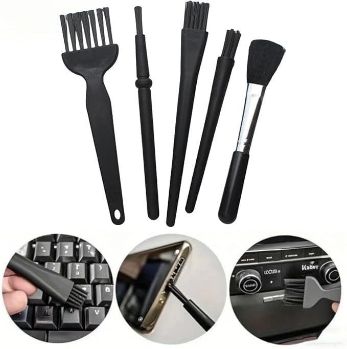 5-Piece Keyboard Cleaning Brush Set - Anti-Static Dusting Brushes for Computer, Laptop, Car Interior & Small Electronics - Portable Mini Brushes with Plastic Handle