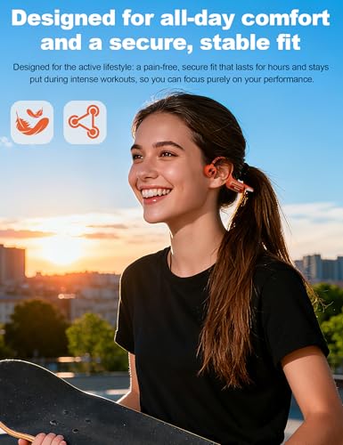Bone Conduction Headphones, Open Ear Headphones with MP3 Mode 32GB, 10Hrs Playtime IP68 Waterproof Swimming Headphones Secure Fit for Running, Cycling, Work, Gift（Orange）