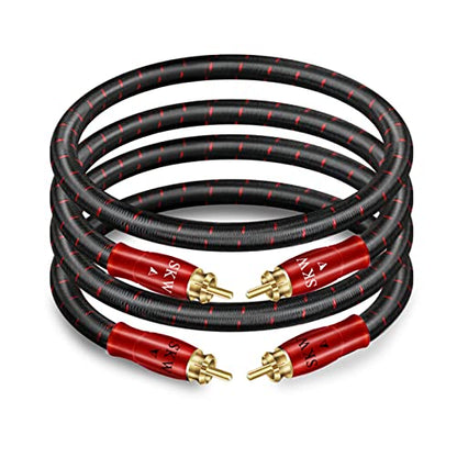 SKW 2RCA to 2RCA Audio Interconnect Cable Entry Level HC Series Cable 6.5ft/2m | HC Series, 2 RCA phono, 4N OFC copper, Aluminum foil & tinned copper braid, non-magnetic metal shell, cotton braided jacket - size: 6.5ft/2m