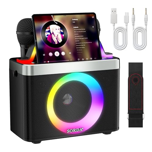 Portable Bluetooth Karaoke Machine for Adults & Kids - 2 Wireless Microphones, Shoulder Strap, Fun Voice Change, Support USB/AUX, for Outdoor Events Party Gifts - size: 518
