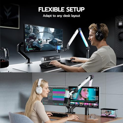 ARES WING Aluminum Microphone Boom Arm with RGB Light and Volume Control | Adjustable Mic Arm Desk Mount with 3/8” to 5/8” Screw Adapter, Suspension Scissor Mic Stand for Gaming Streaming Podcasting