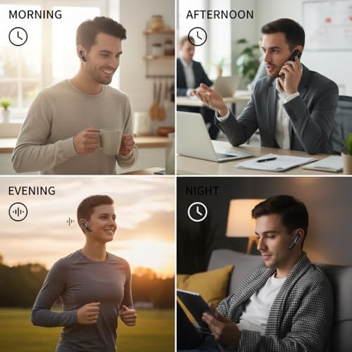 Bluetooth Headset with 38H Talk Time, Dual Mic Noise Cancelling - color: Black