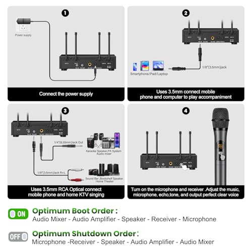 Wireless Microphone System Karaoke 4 Channel UHF Cordless Handheld Dynamic Mic with Bluetooth Receiver Box + Volume Control Echo Mic Work Range 165ft for Karaoke PA System DJ Mixer Party - size: 4 Channel UHF Cordless Handheld Dynamic Mic