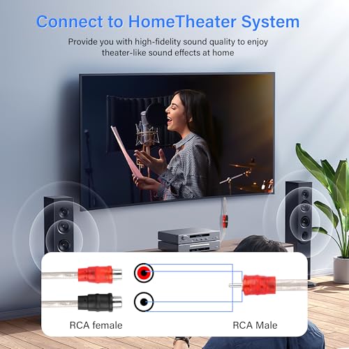 RCA Y Splitter Cable，2 Pack Shielded RCA 1 Male to 2 Female Stereo Audio Y Cable for Car Radio, Amplifier, TV, Digital Audio（30cm）